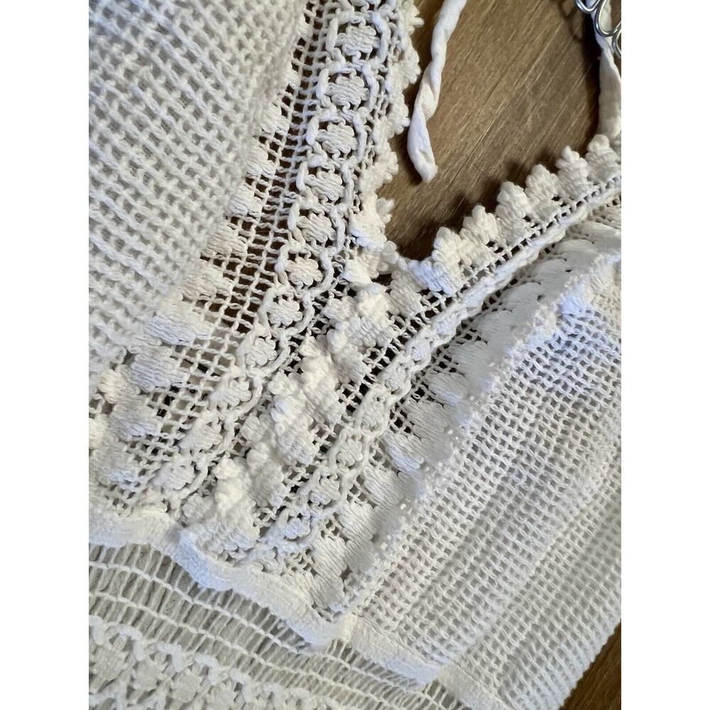 Sea Spice Resort Cotton Cover Double Slit M White Lace Crochet Smocked Dress - Picture 9 of 11